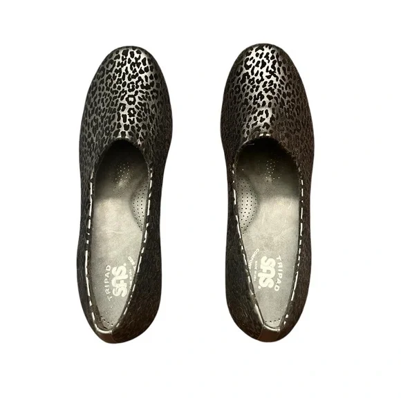 SAS Tripad Slip On Wedges BLK Leopard Print SZ 11 Comfort Support Casual Stretch - Picture 3 of 12